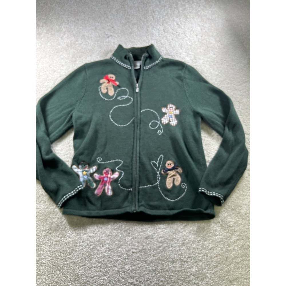 Christopher Banks Green S Sweater Gingerbread Zip Winter Holidays Christmas Ugly
